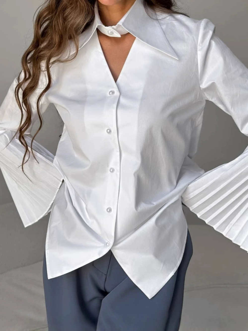 ZARA French Chic Cotton Flared Sleeve Blouse Spring Summer Office